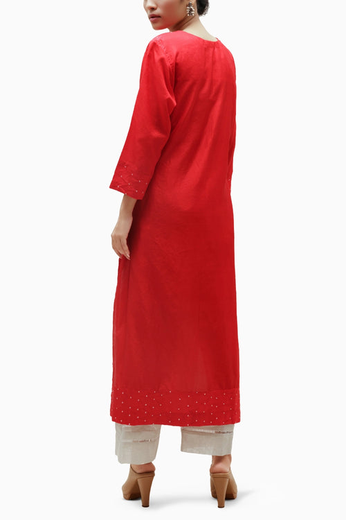 Red Circle Bandhani Kurta