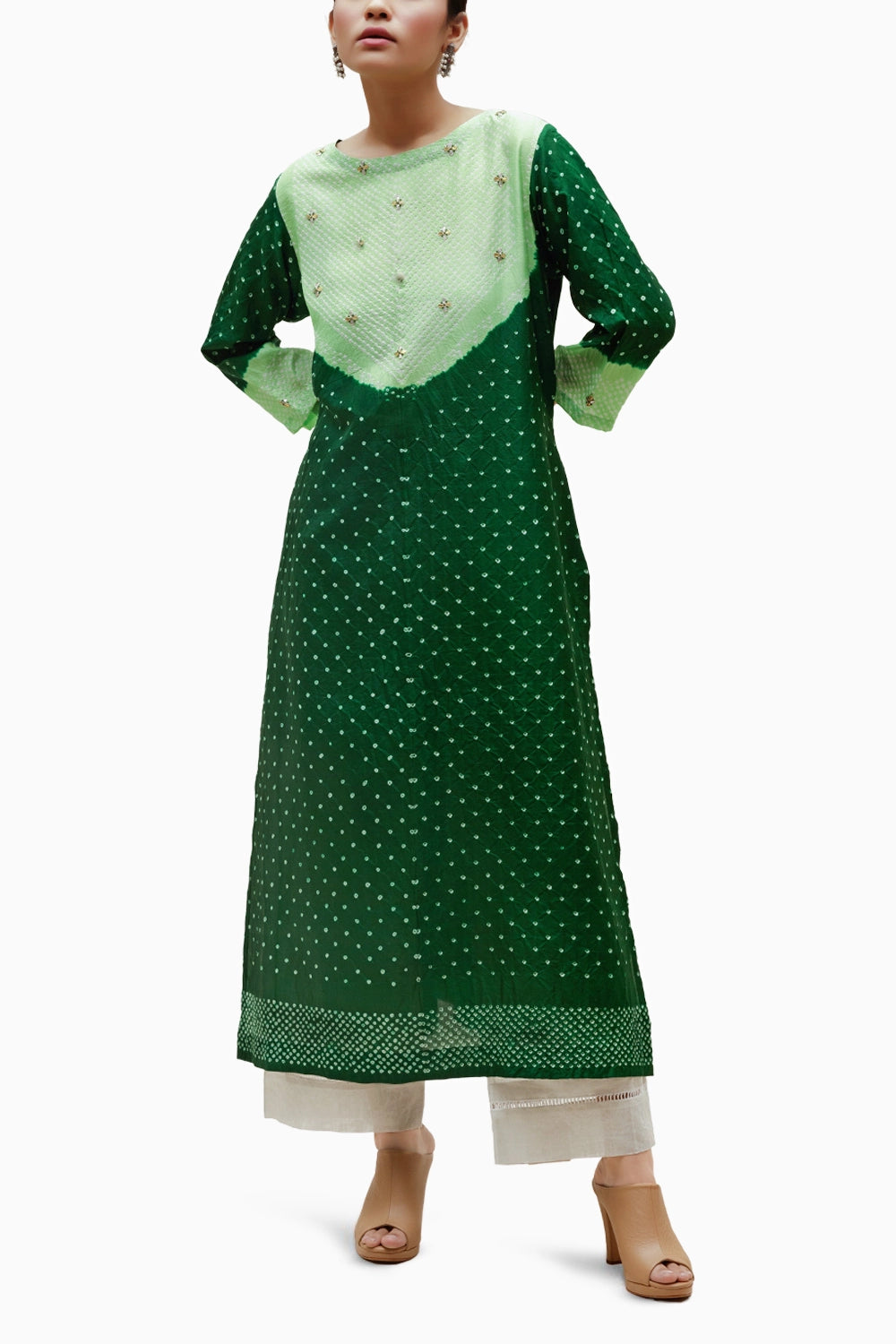 Green Silk Bandhani Kurta