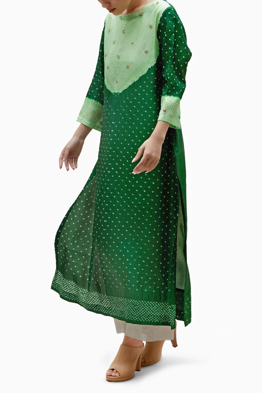 Green Silk Bandhani Kurta