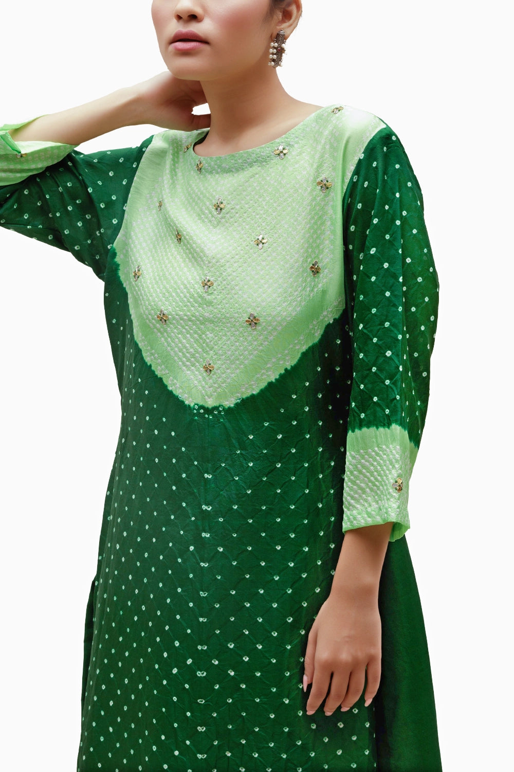 Green Silk Bandhani Kurta