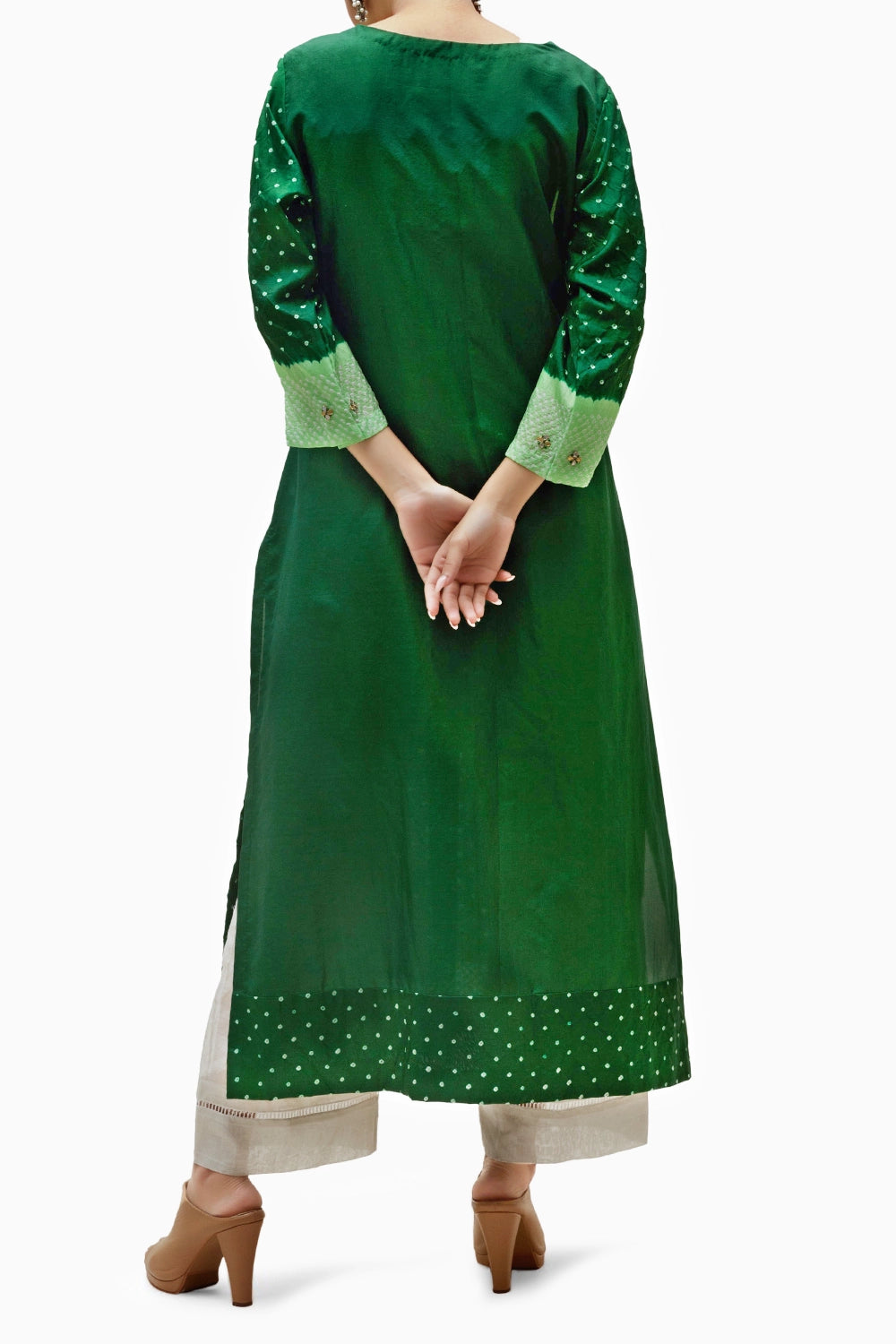 Green Silk Bandhani Kurta