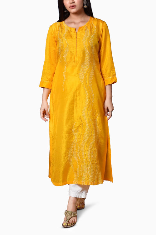 Yellow Waves Mirror Work Kurta