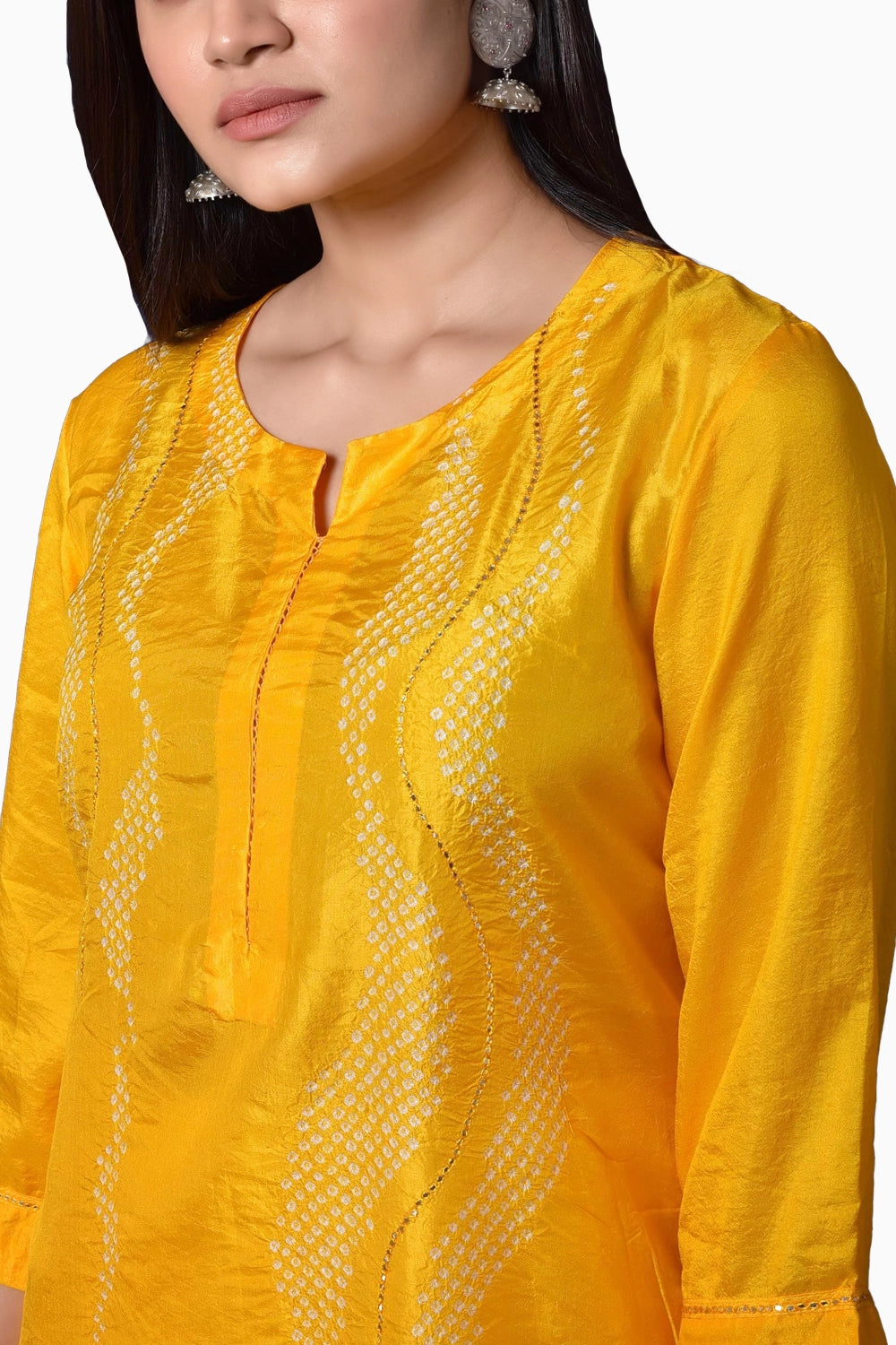 Yellow Waves Mirror Work Kurta