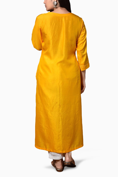 Yellow Waves Mirror Work Kurta