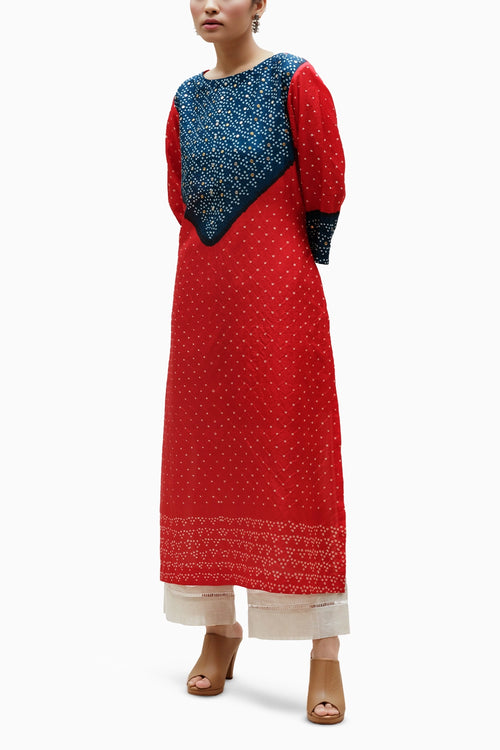 Red Bandhani Kurta