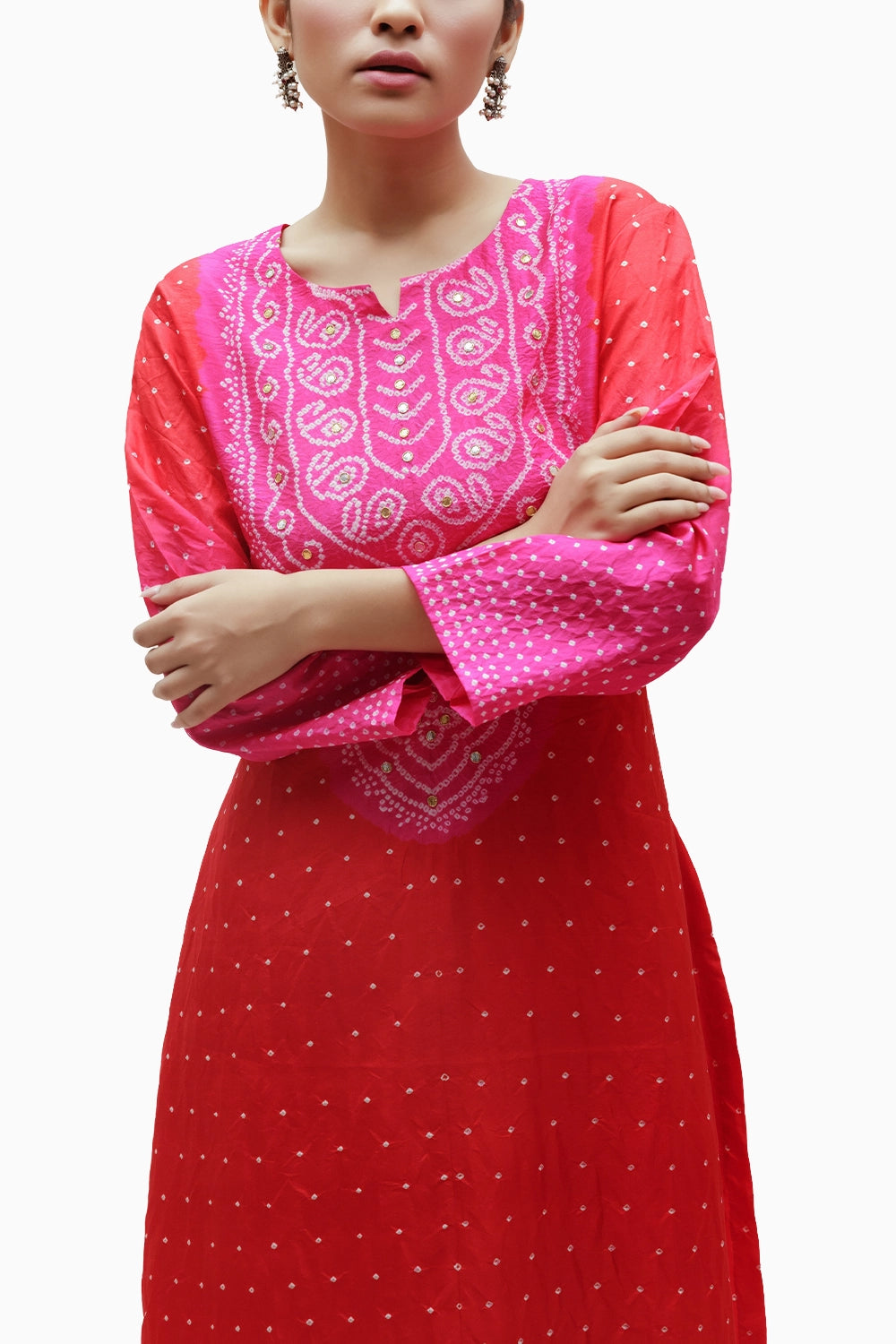 Red Aba Silk Bandhani Kurta