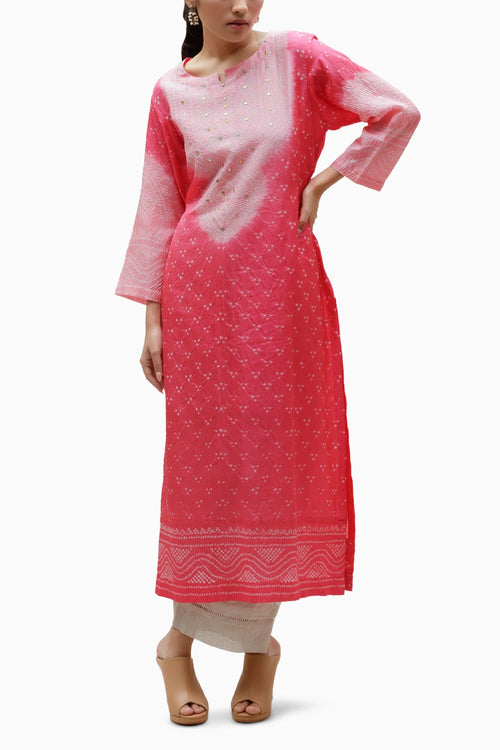 Peach Aba Bandhani Kurta