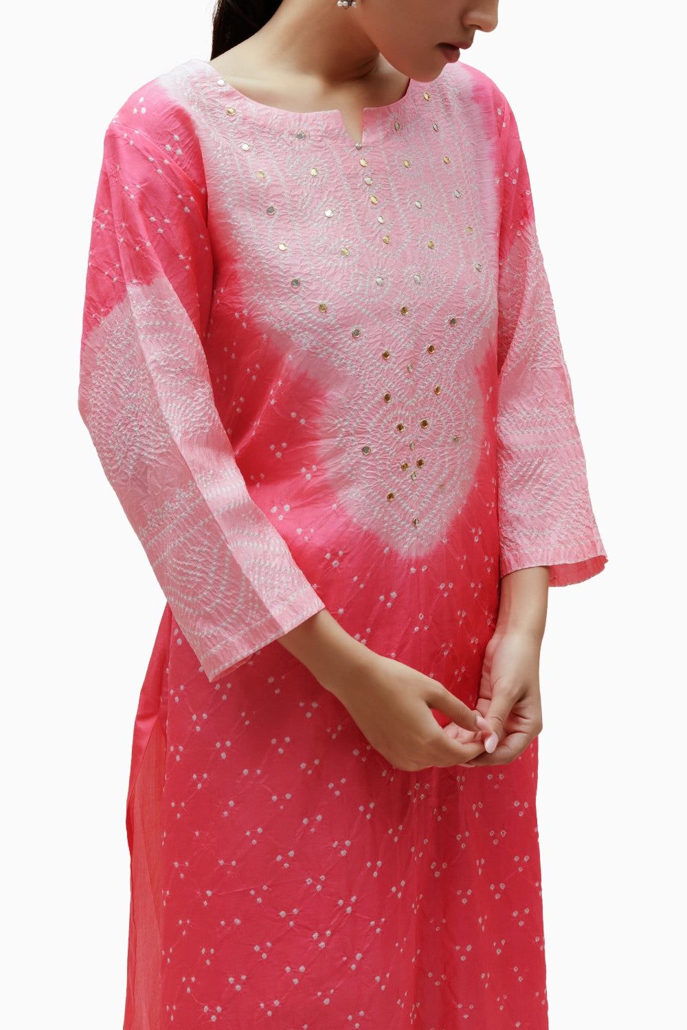 Peach Aba Bandhani Kurta