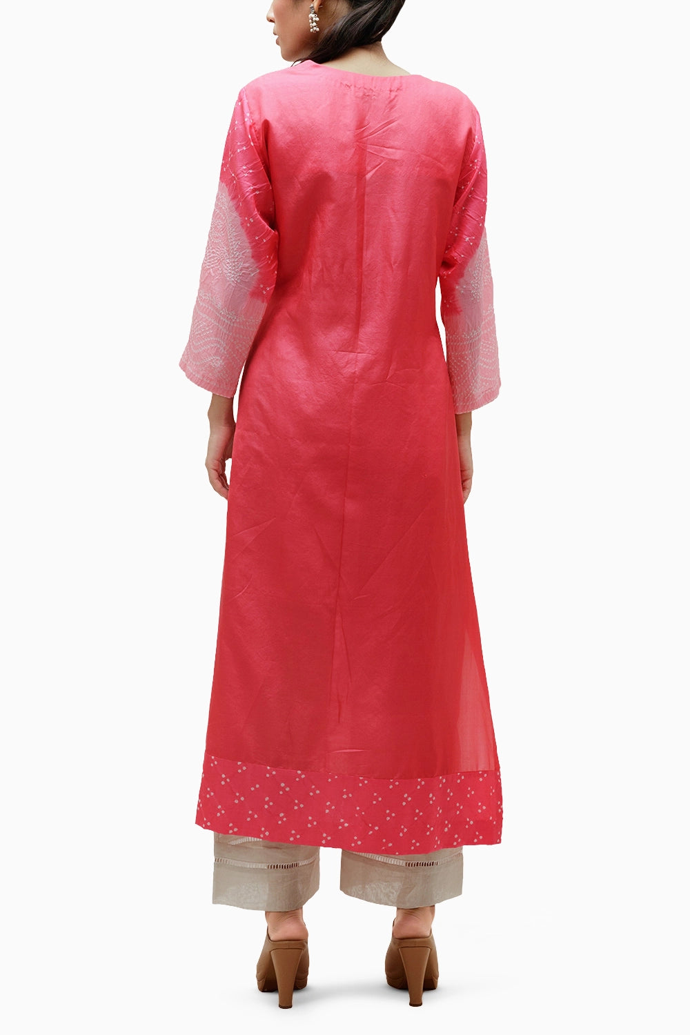 Peach Aba Bandhani Kurta