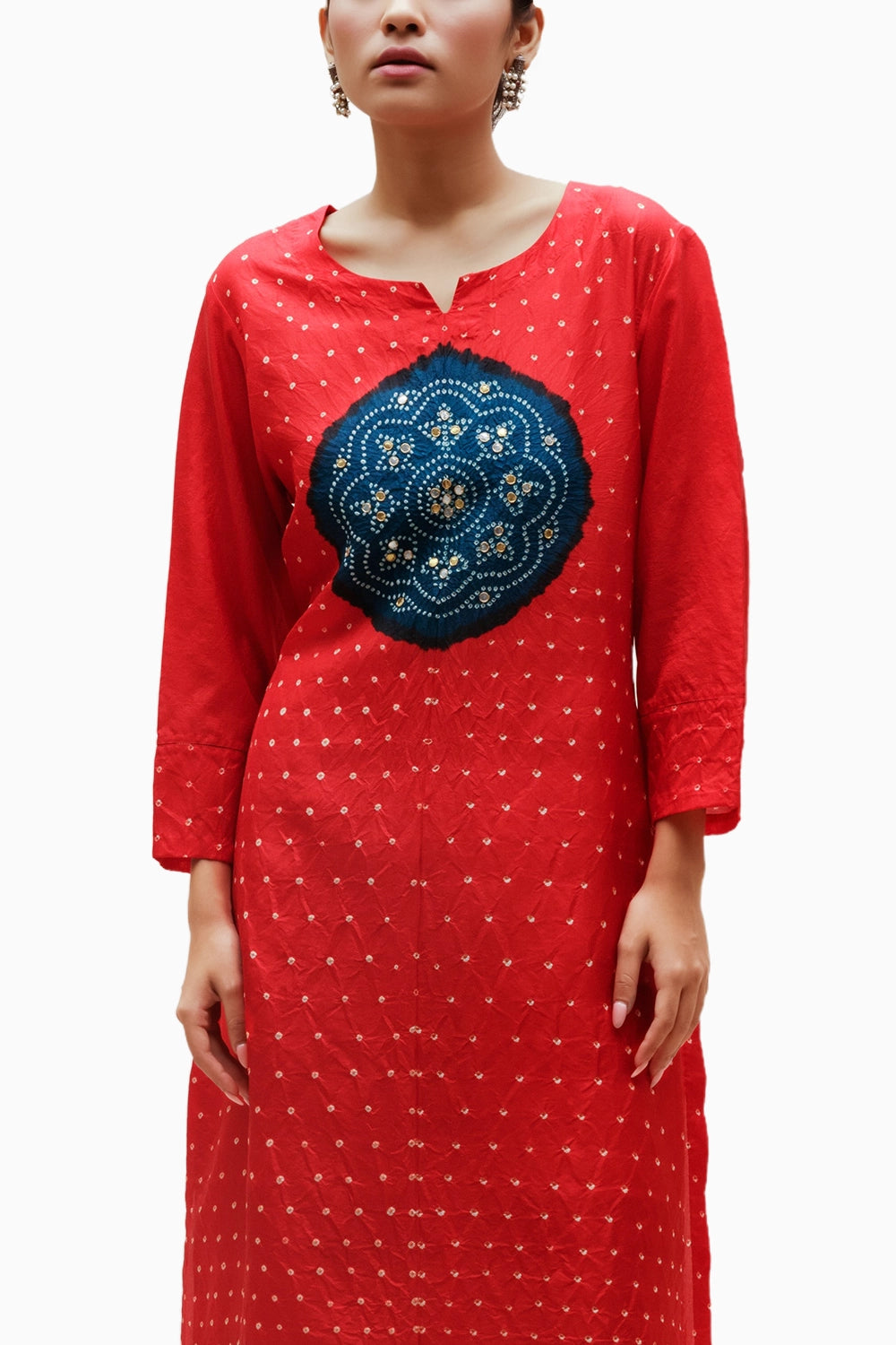 Red Blue Circle Bandhani Kurta -