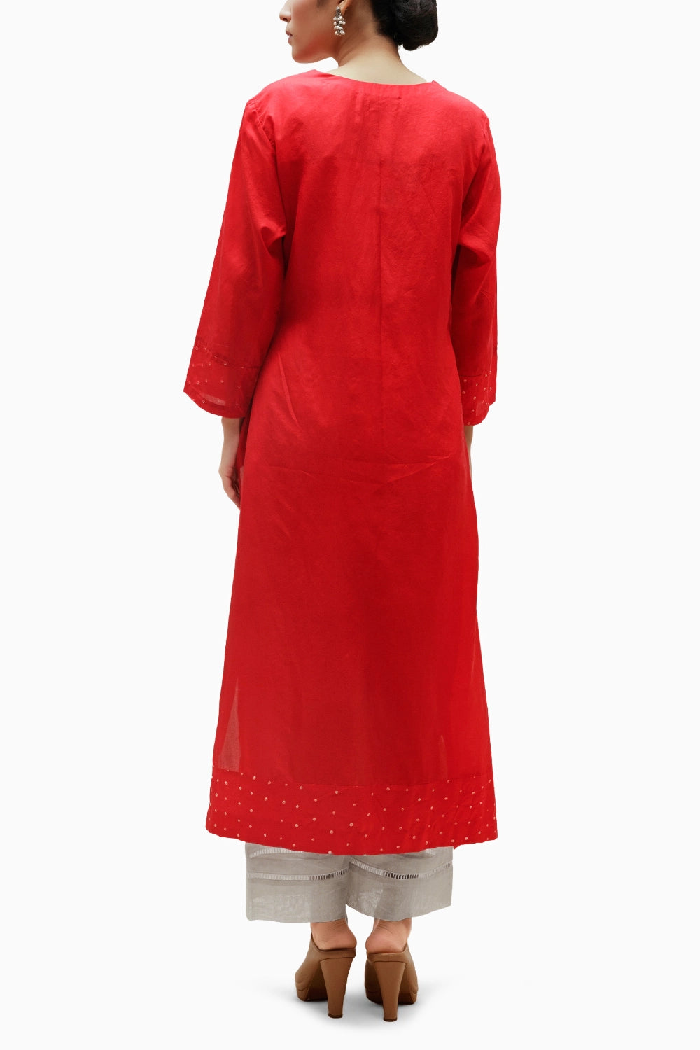 Red Blue Circle Bandhani Kurta -