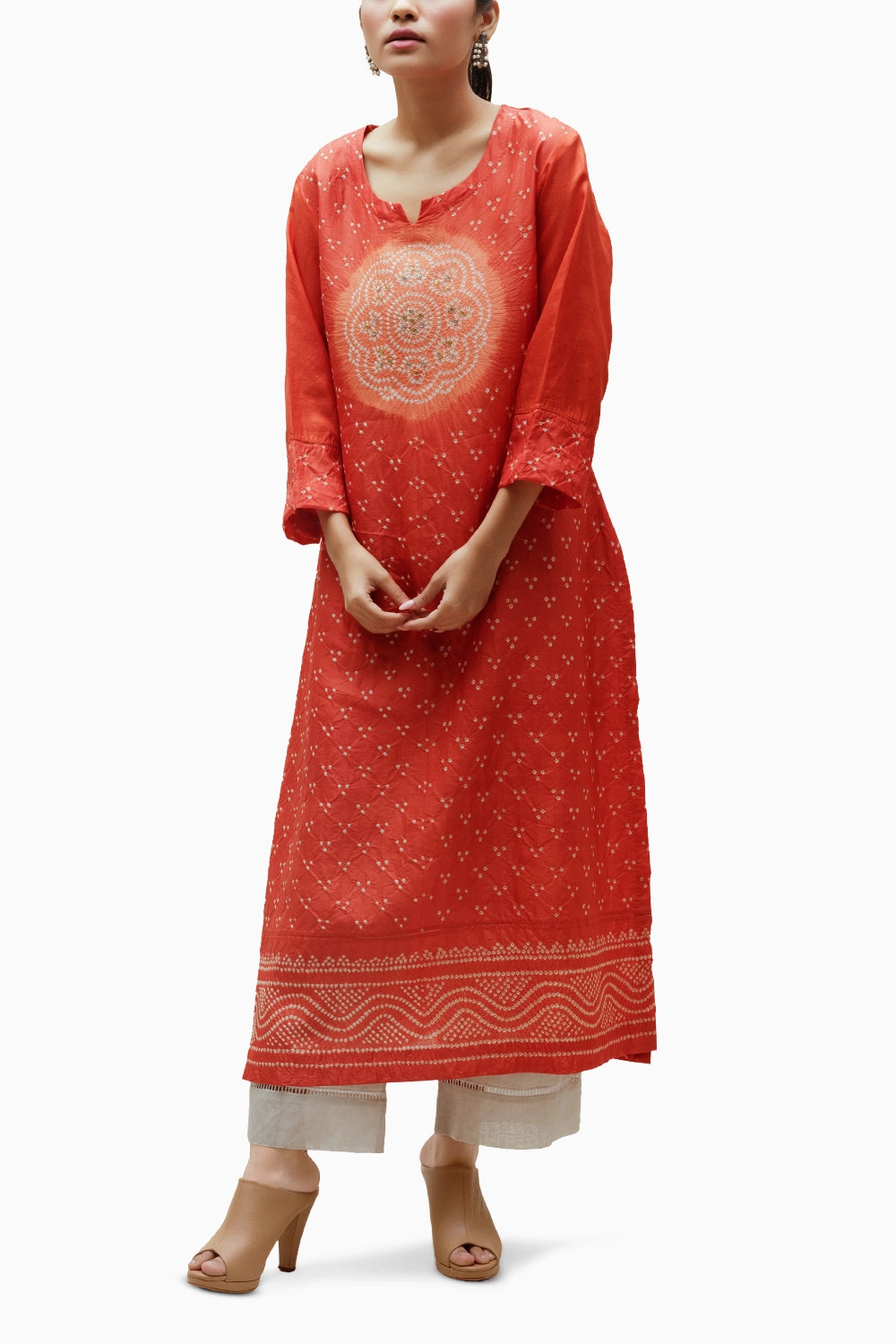 Orange Circle Bandhani Kurta