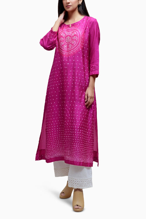 Magenta Circle  Bandhani Kurta