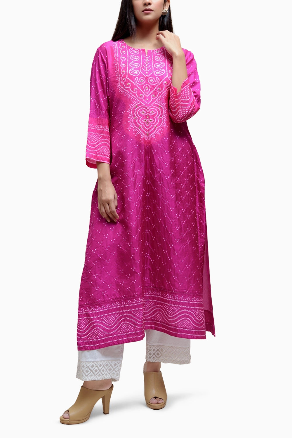 Magenta Aba Bandhani Kurta