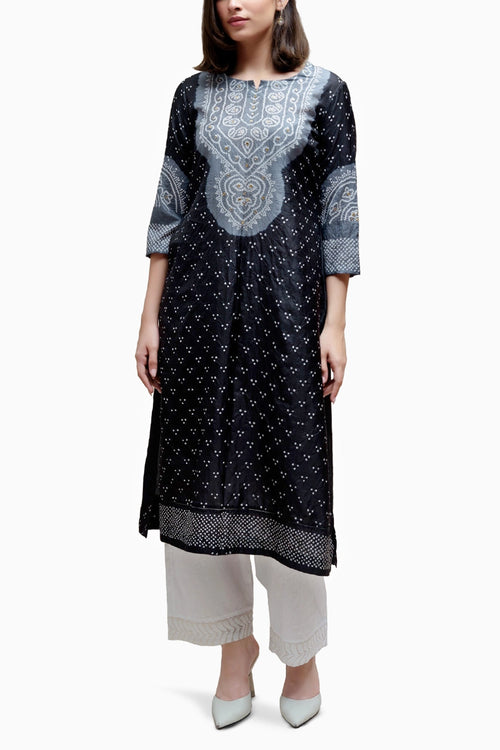 Black Aba Bandhani Kurta