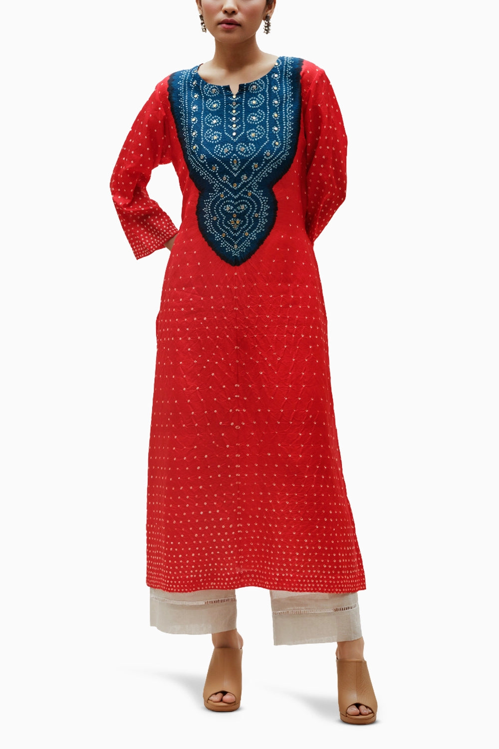 Red Aba Bandhani Kurta