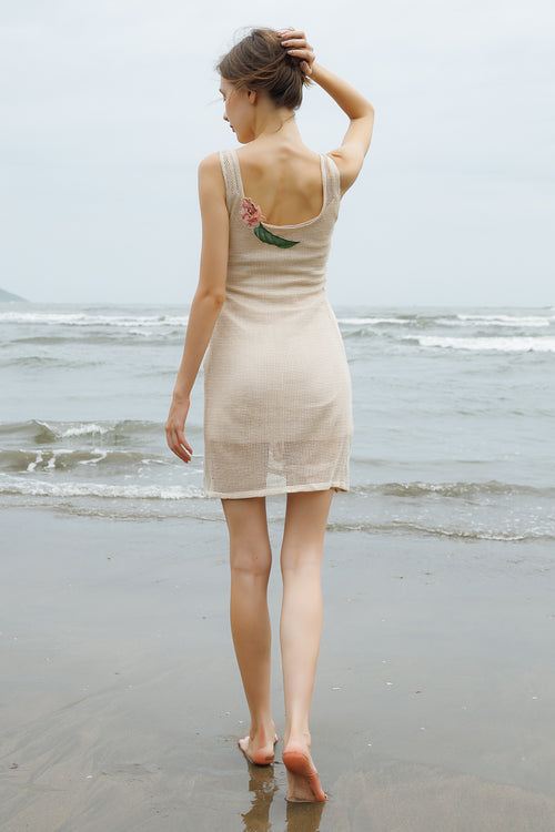 Cinnamon Crochet Patch Midi Dress