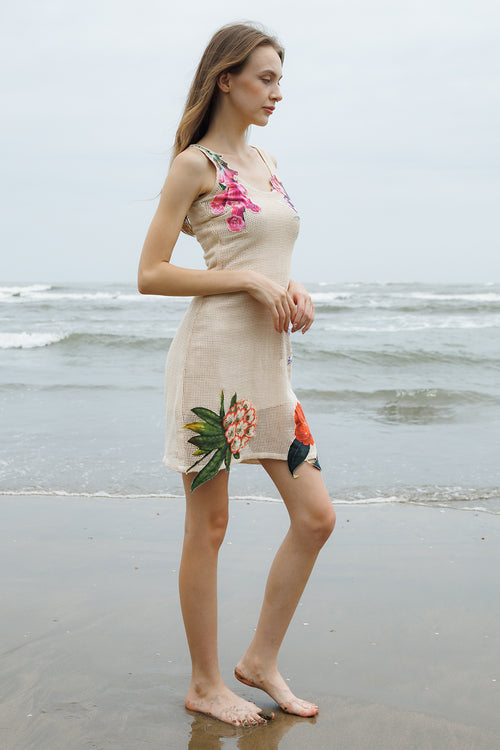 Cinnamon Crochet Patch Midi Dress