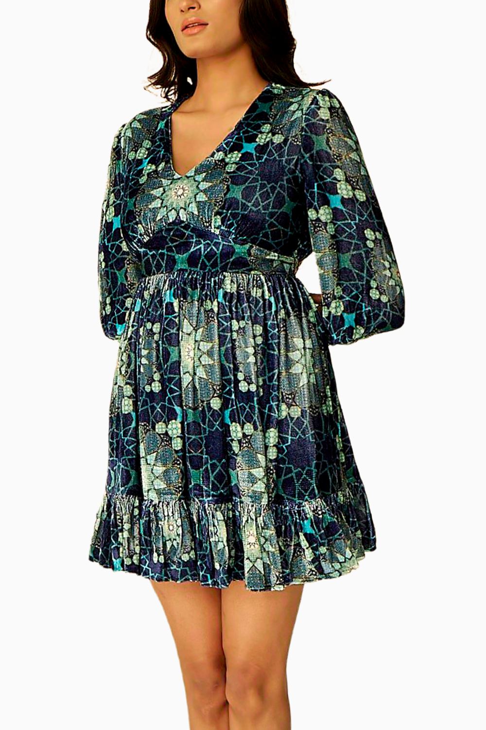 Blue Tashkent Velvet Short Dress