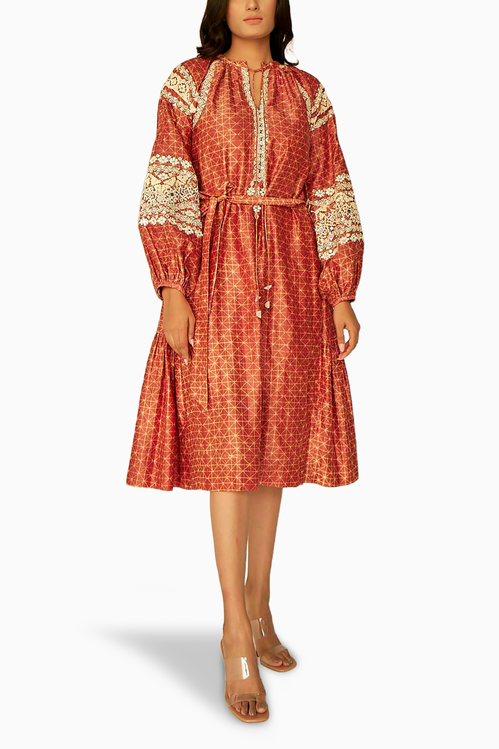 Rust Embroidered Tapestry Dress