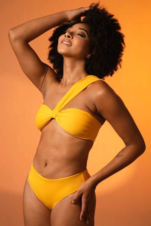 Lemon One-Shoulder Ruched Bikini Set