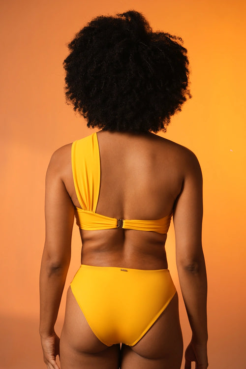 Lemon One-Shoulder Ruched Bikini Set