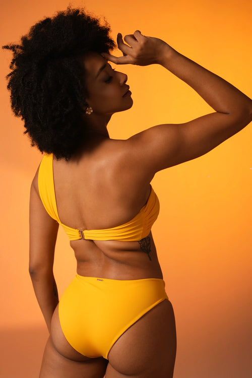 Lemon One-Shoulder Ruched Bikini Set