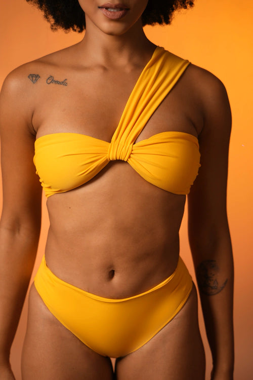 Lemon One-Shoulder Ruched Bikini Set