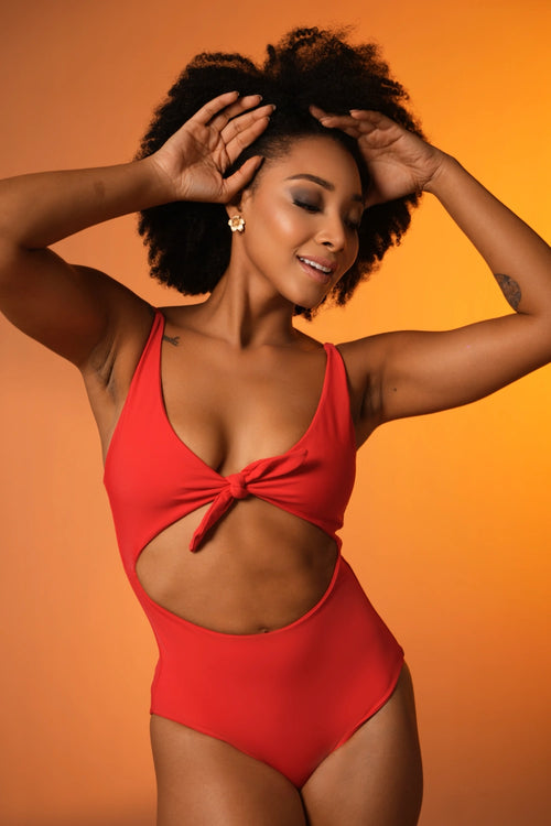 Cherry Knot-Front Swimsuit