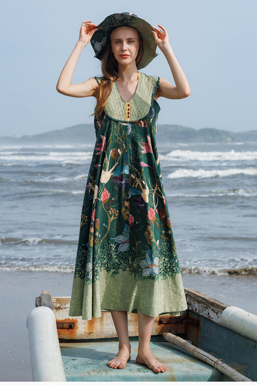 Green Forest Crump Quilted Midi Dress