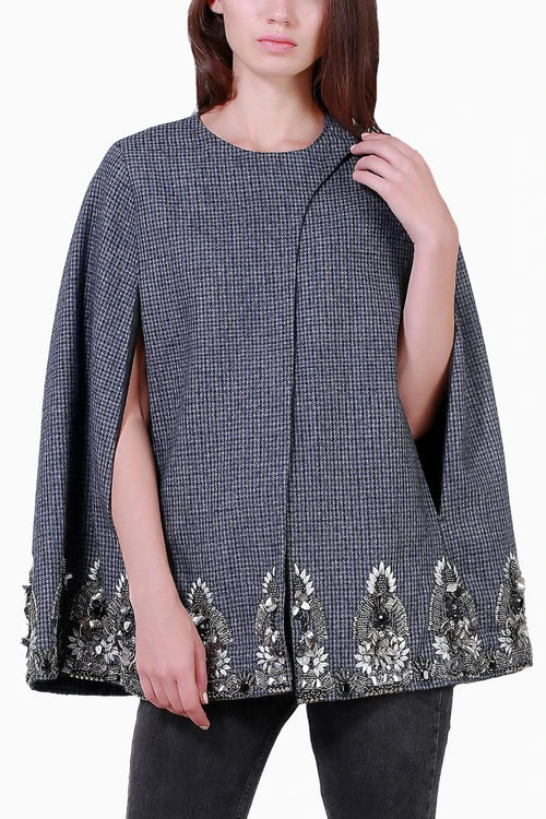 Hand Embroidered Tweed Cape