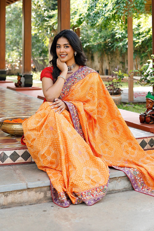 Bandhani Silk Saree With Zardozi And Dori Tikki Work