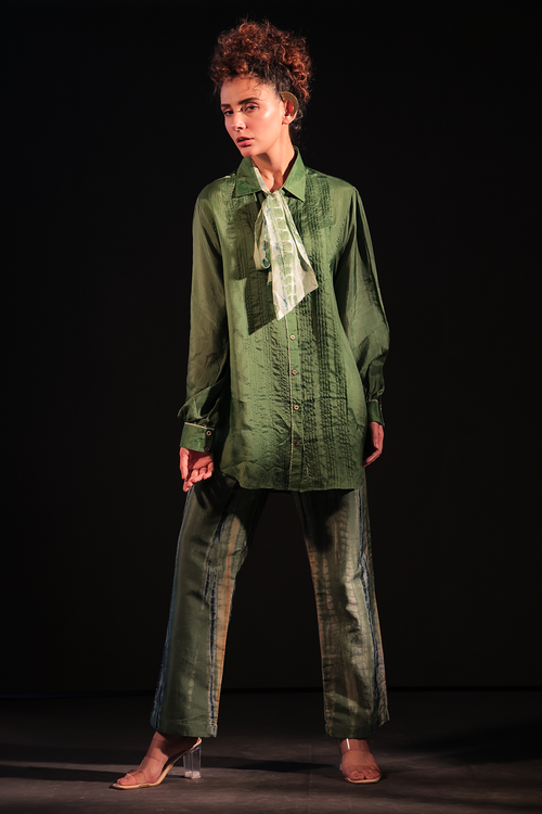 Pleated Bow Knot Shirt with Pants