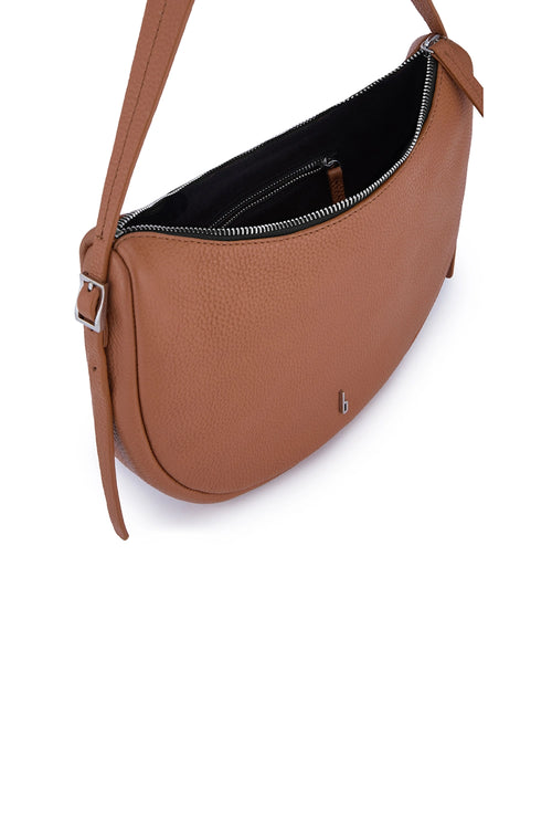 Ina Pebble Tan Crescent Crossbody Bag