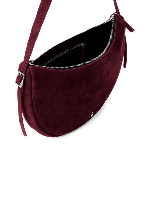 Ina Suede Burgundy Crescent Crossbody Bag