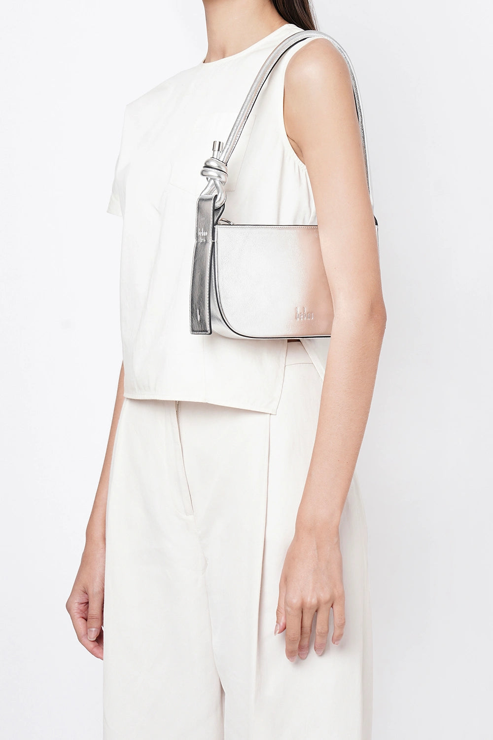 Ina Metallic Silver Mini Pouchette Bag