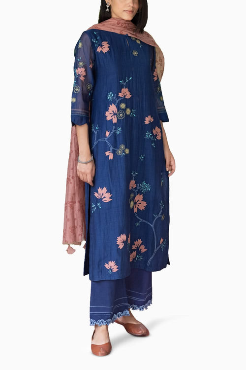 Ink Floral Applique Kurta Set