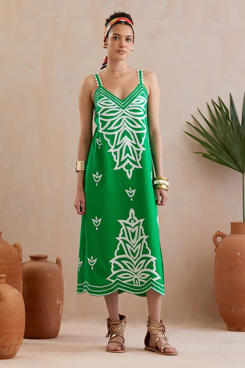 Green And Ivory Midi Dress