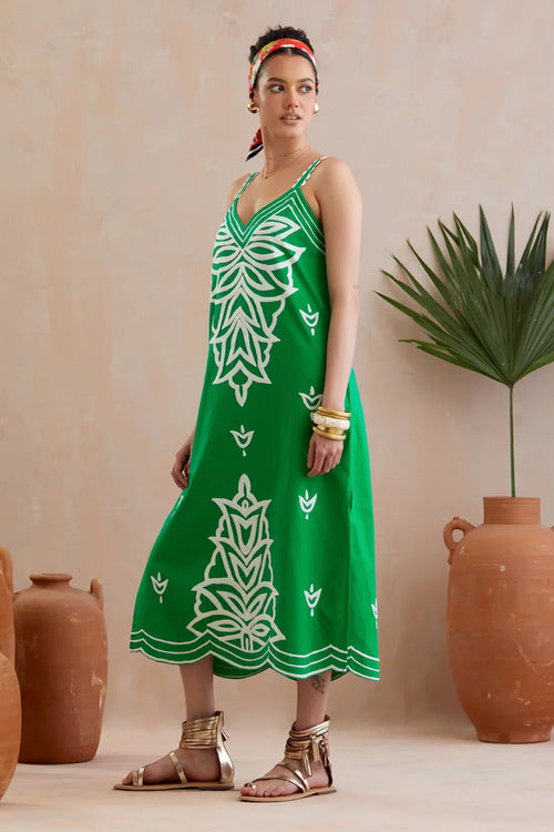 Green And Ivory Midi Dress