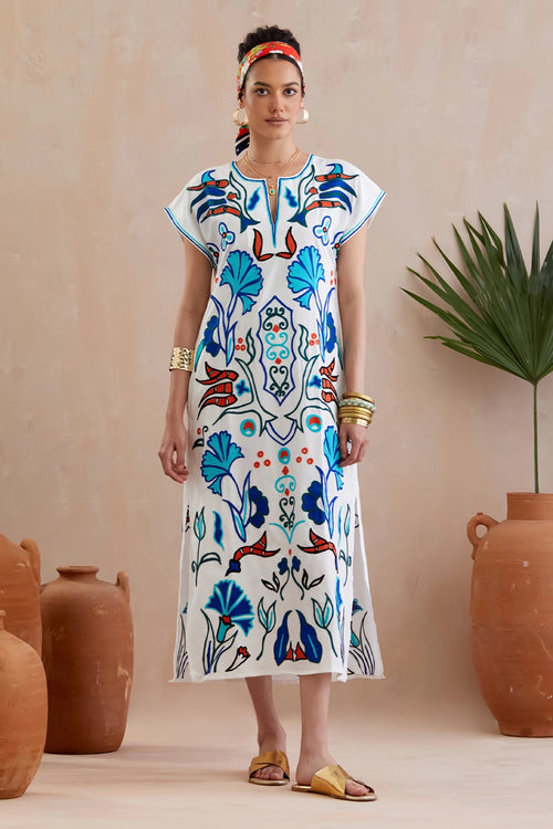 Ivory And Multi Color Maxi Dress