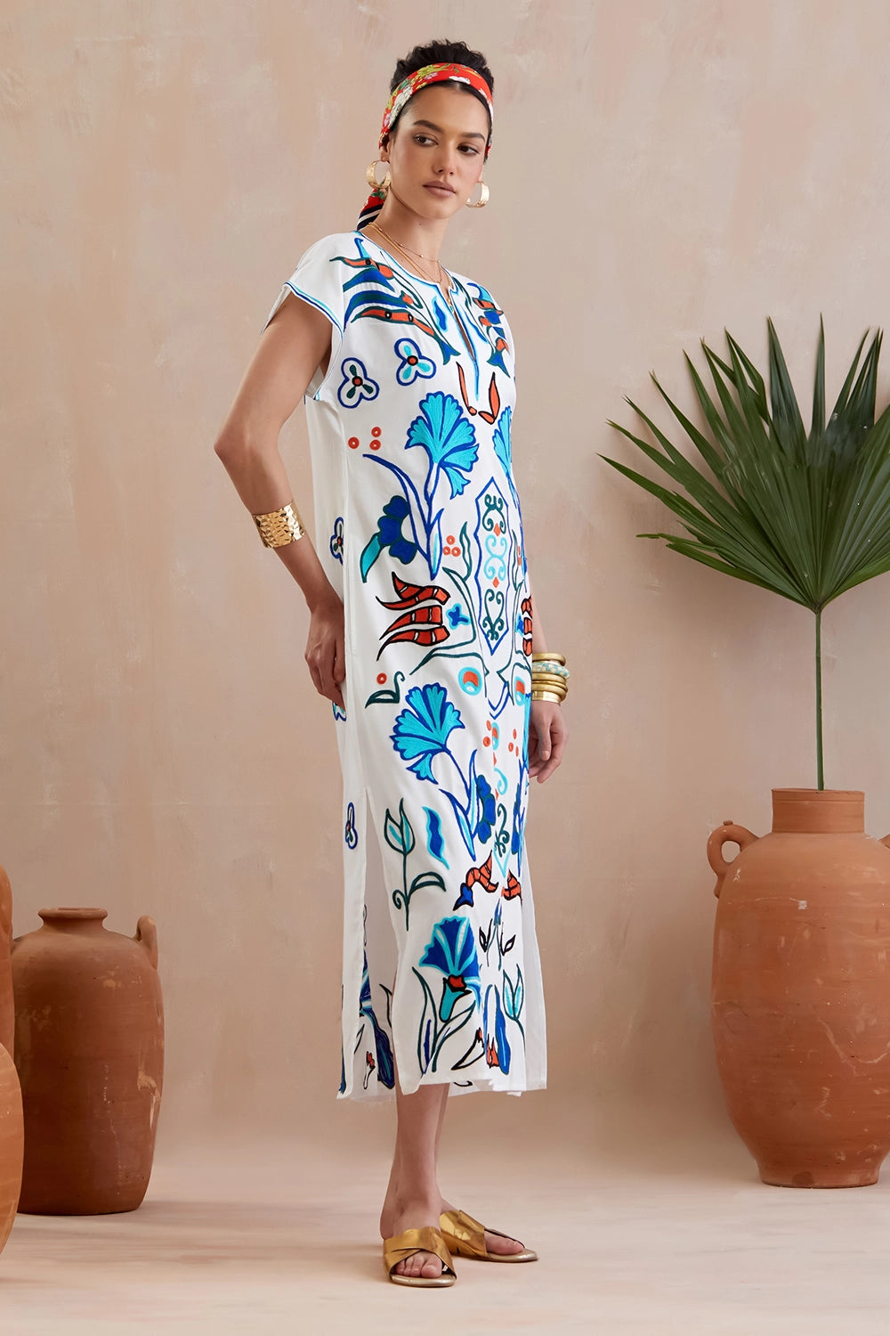 Ivory And Multi Color Maxi Dress