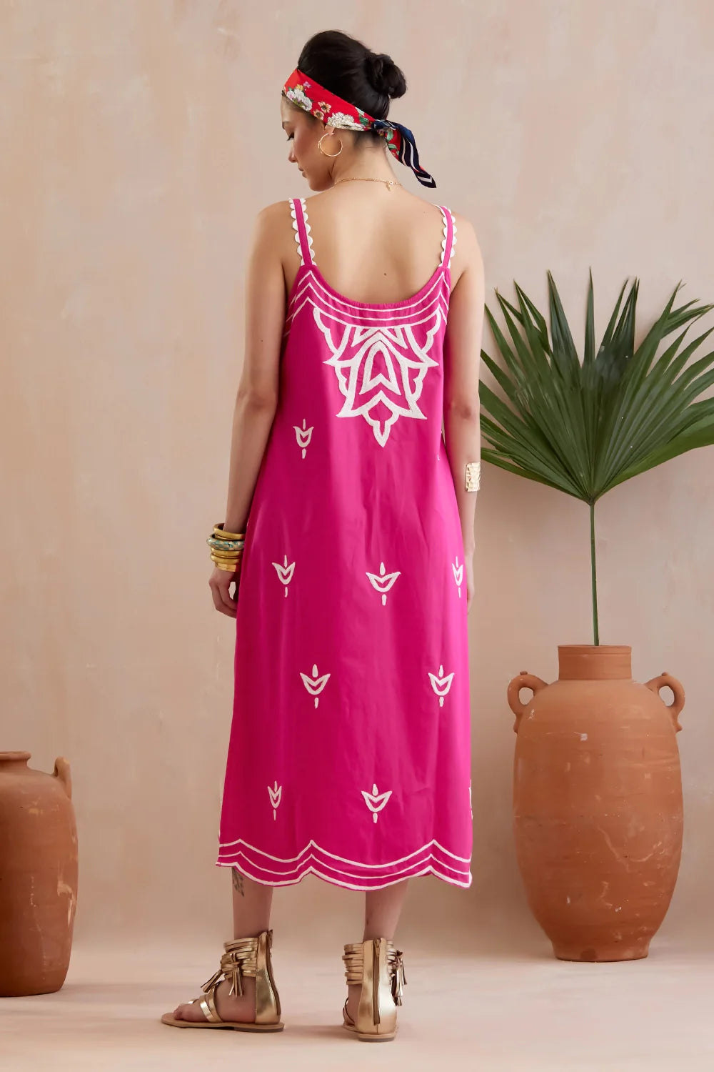 Fuchsia Embroidery Midi Dress