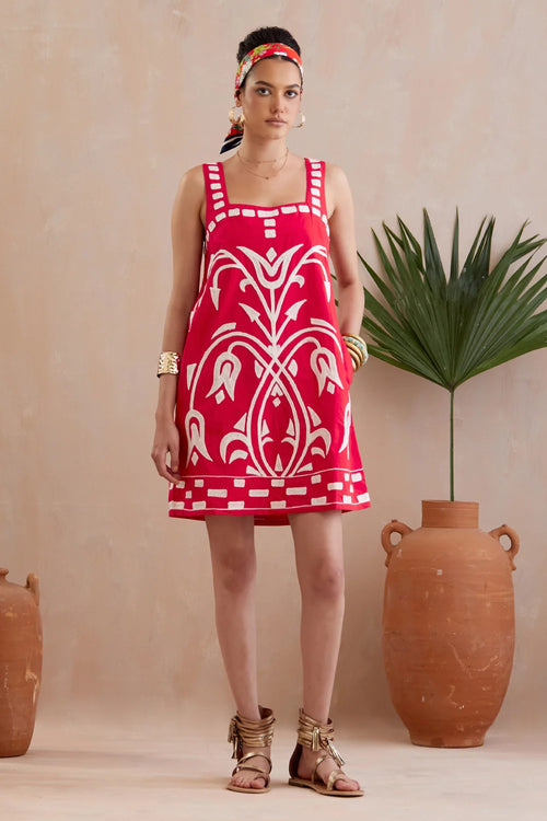 Crimson And Ivory Mini Dress