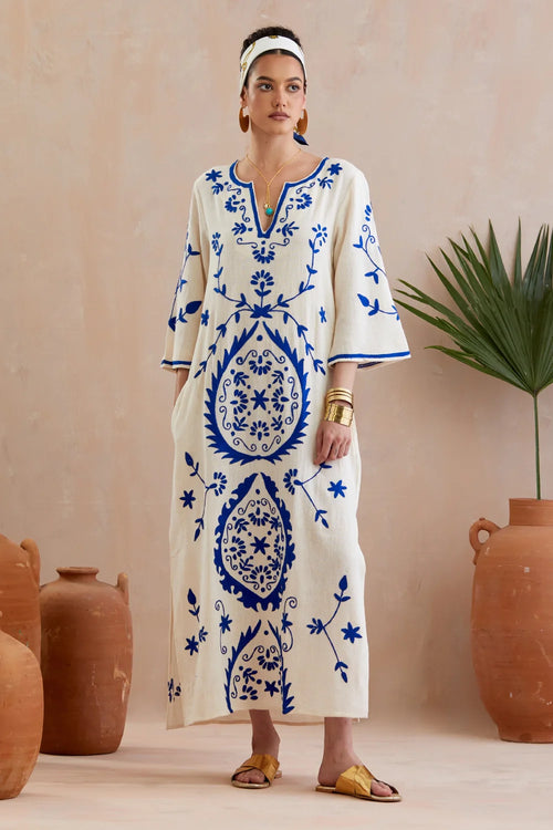 Ivory And Multi Color Jute Maxi Dress