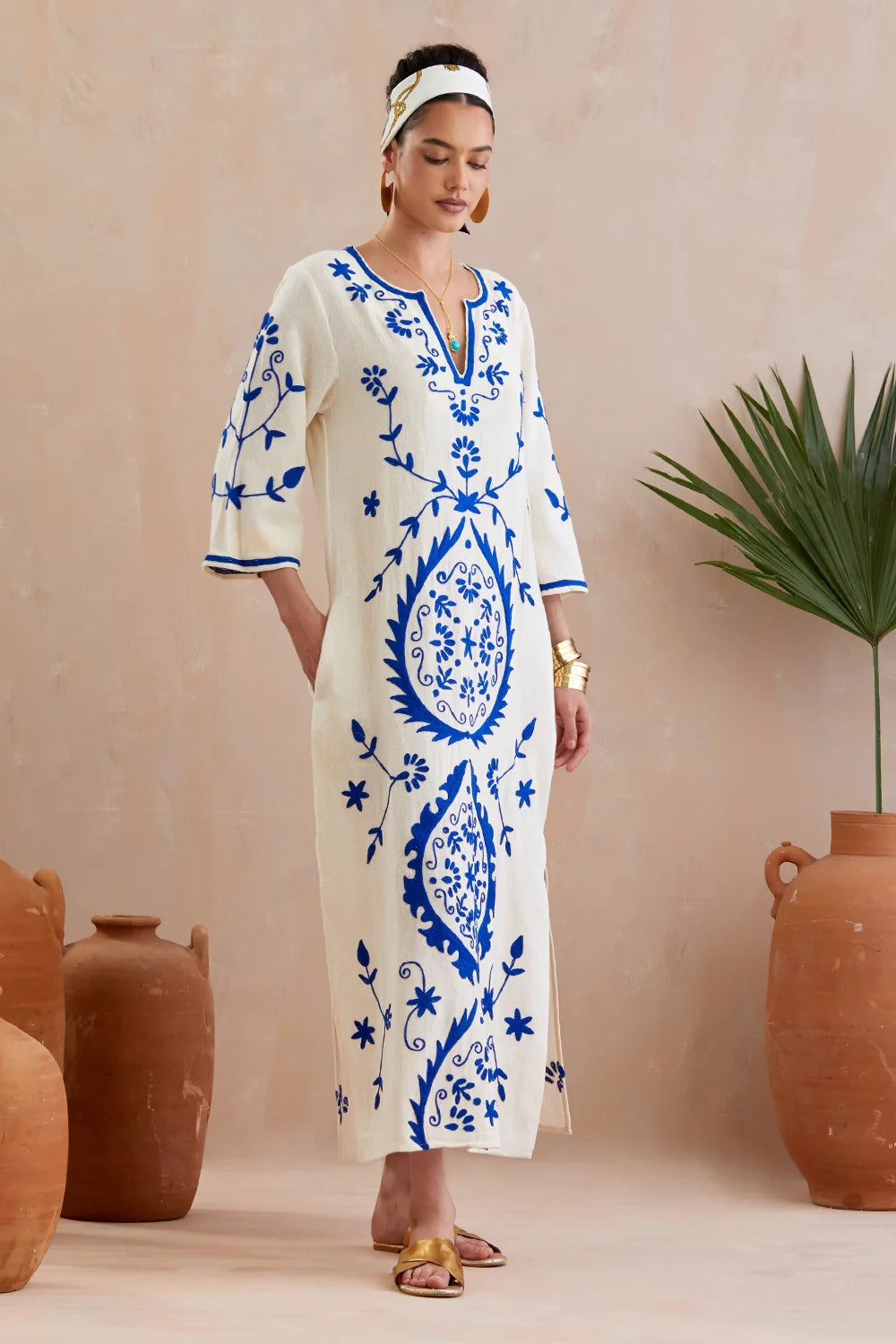 Ivory And Multi Color Jute Maxi Dress