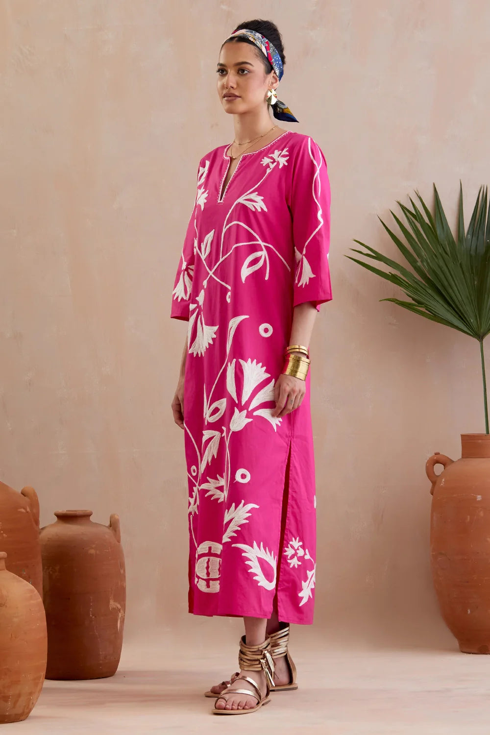 Fuschia And Ivory Maxi Dress