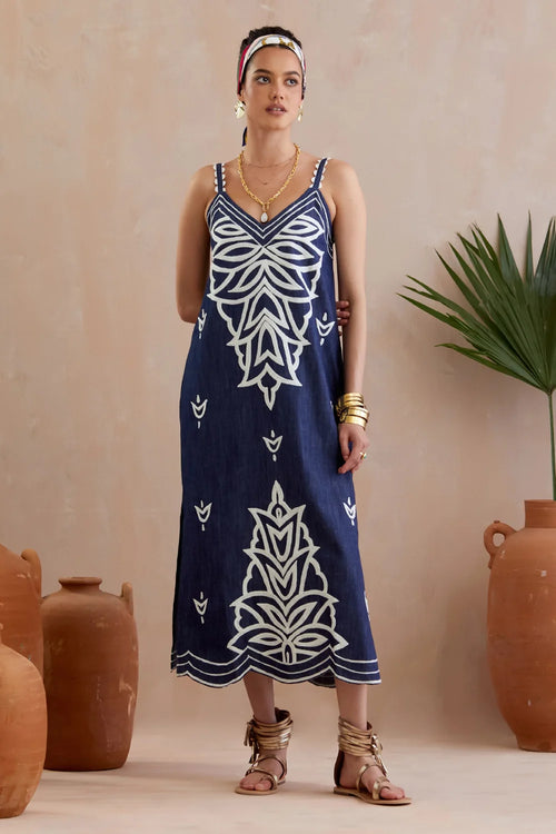 Denim And Ivory Midi Dress