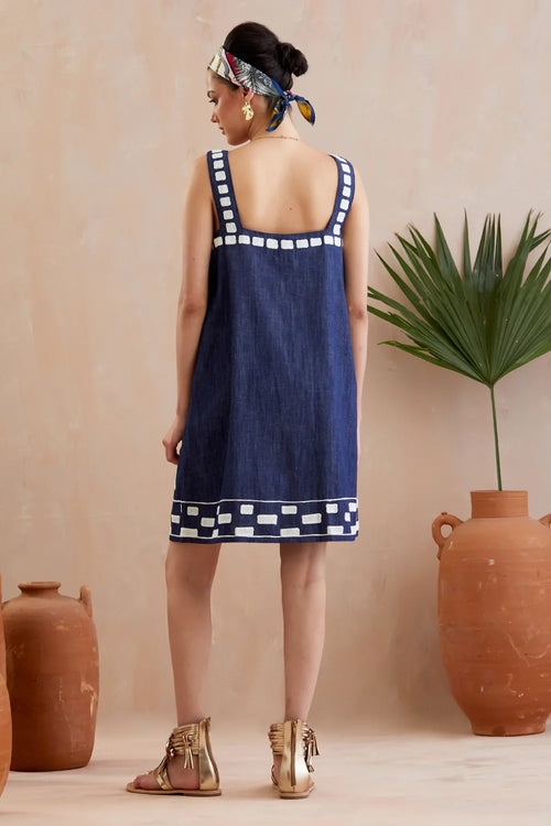 Denim And Ivory Mini Dress