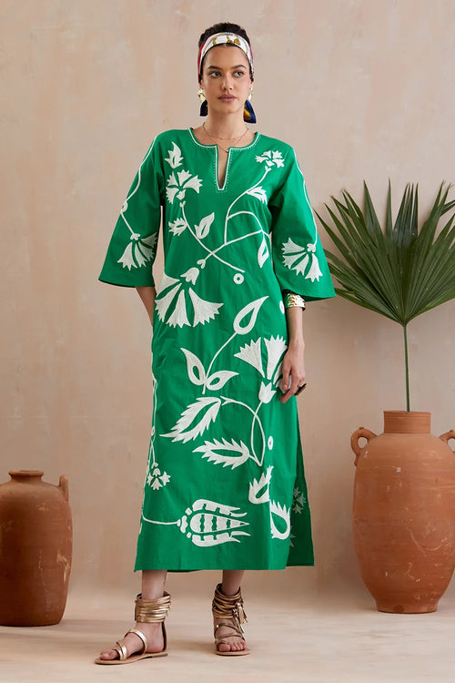 Avocado Green And Ivory Maxi Dress