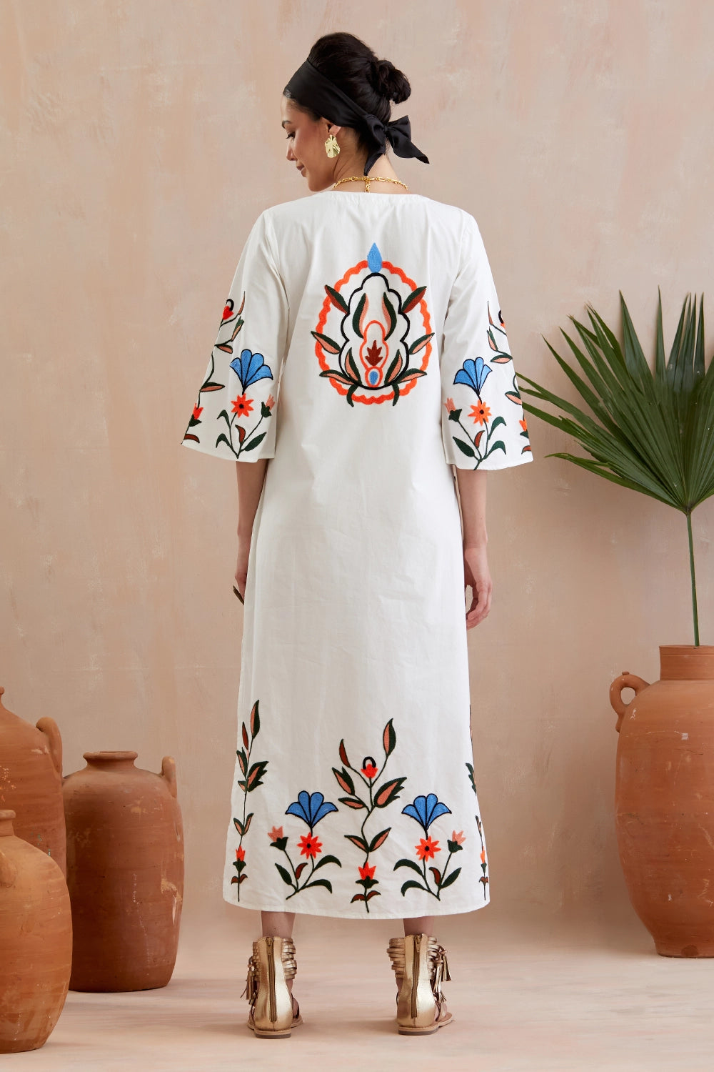 Ivory And Multi Color Embroidery Maxi Dress